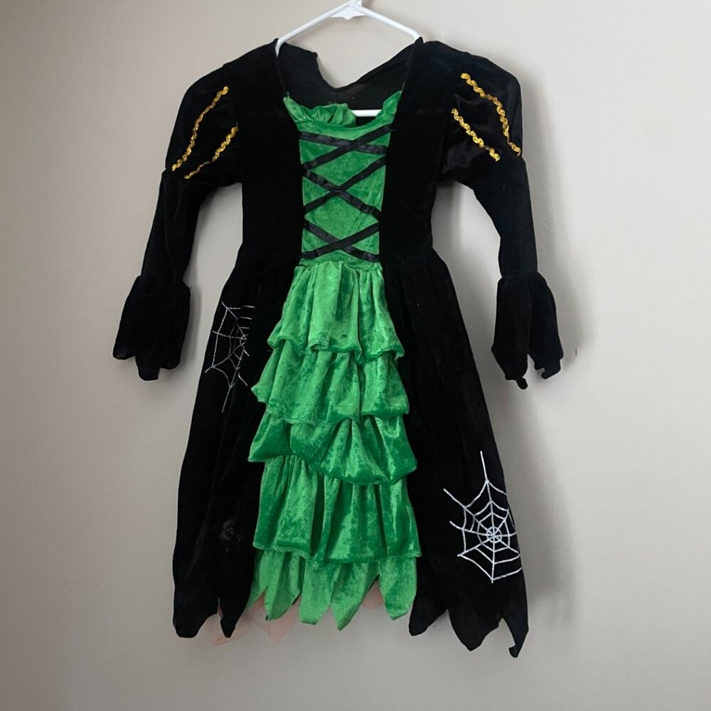 Green & Black Witch Costume Dress with Belt & Hat